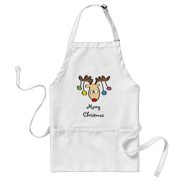 Tablier Caricature de Noël mignonne Rouge Nez Reindeer (Devant)