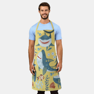 Tablier Caricature de requin amusant collage mignon illust