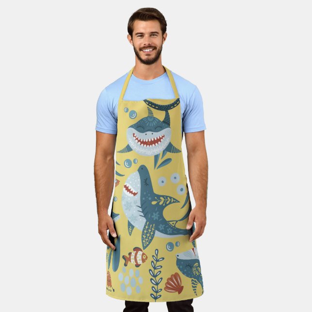 Tablier Caricature de requin amusant collage mignon illust (Porté)