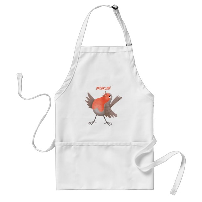 Tablier Caricature d'oiseau rouge chantant mignon (Devant)