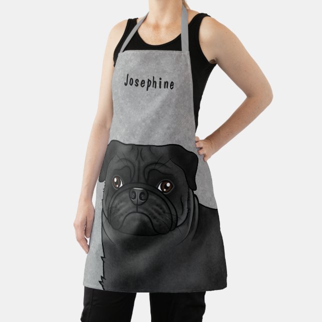 Tablier Carlin Noir Cartoon Chien Visage Gros plan Avec No (Insitu)