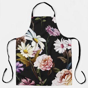 Tablier Carnation, fleurs de camomille, motif noir.