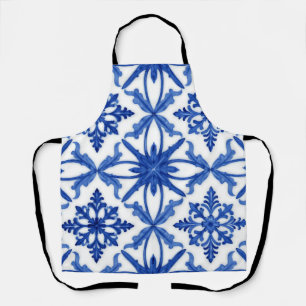 Tablier Carreau d'azulejo bleu blanc à motif floral