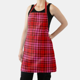 Tablier Carreau Tartan à motif rouge bordeaux rose