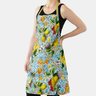 Tablier Carreaux bleus Méditerranéen Floral 
