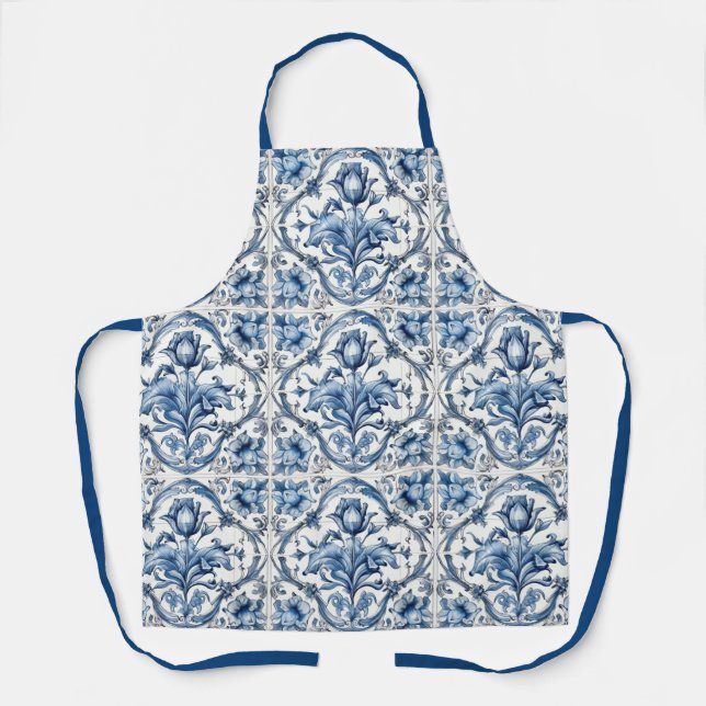 Tablier Carreaux de poterie Hollande Bleu et Blanc (Recto)