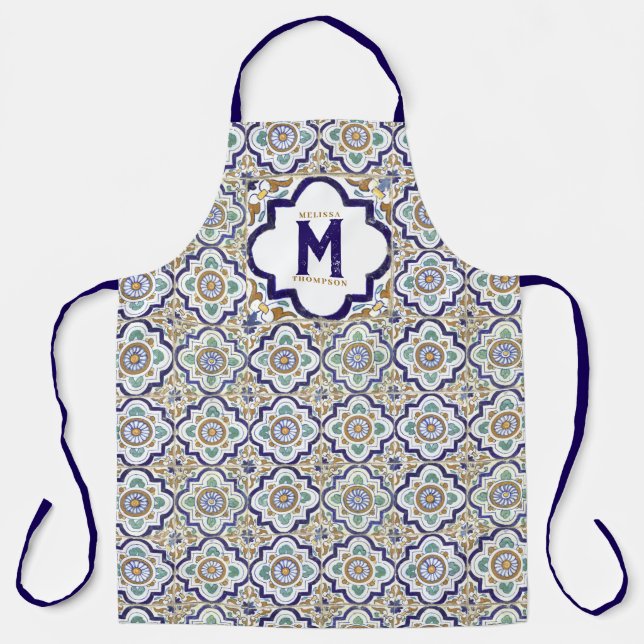 Tablier Carreaux d'ornement vintages Monogramme (Recto)