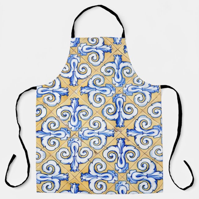 Tablier Carreaux espagnols - Azulejo Bleu, Jaune et Blanc (Recto)