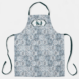 Tablier Carreaux marocains à motif bleu et blanc aquarelle