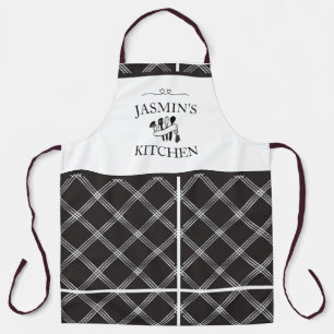 Tablier Carreaux Noir Blanc Tartan Cuisine Fermière