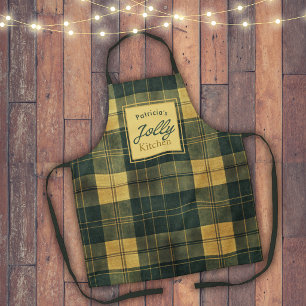 Tablier Carreaux Vert Emeraude Or Joyeux Noël de Cuisine