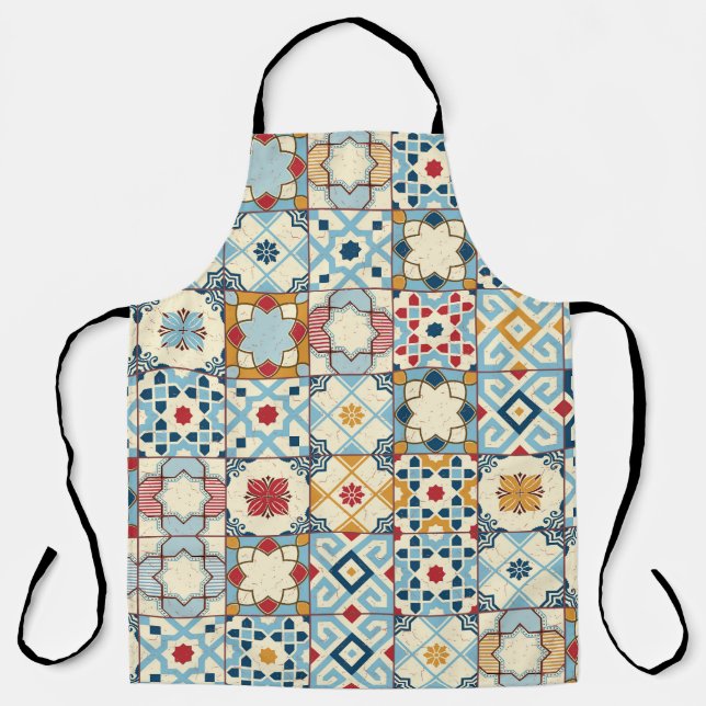 Tablier Carrelage marocain, motif sans couture colorée. (Recto)