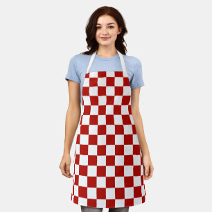 Tablier Carrés à damier rouge blanc géométrique rétro