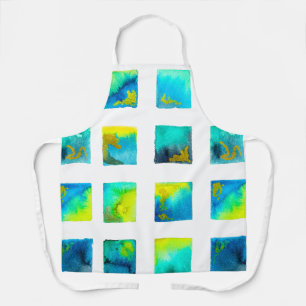 Tablier carrés bleus et verts à l'aquarelle
