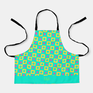 Tablier Carrés et cercles Yellow Pink Motif minimal