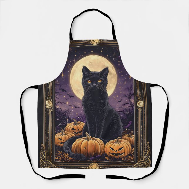 Tablier Carte de tarot thématique Halloween avec un chat n (Recto)