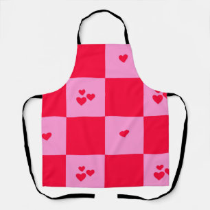 Tablier Cartes Grille rose et rouge