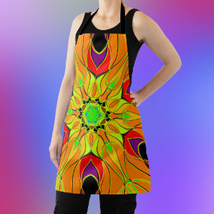 Tablier Carton Mandala Fleur orange vert et rouge