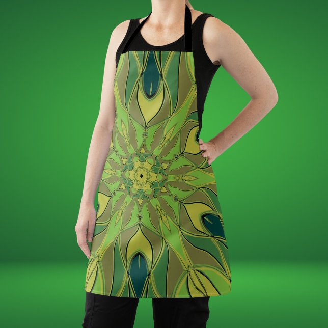 Tablier Carton Mandala Flower vert Jaune et bleu (Créateur téléchargé)