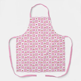 Tablier Carton rose avec porte cerise et fleurs