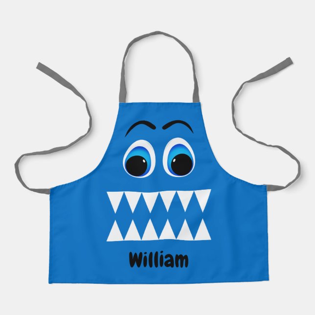 Tablier Cartoon Blue Monster Funny Face (Recto)