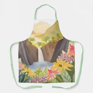 Tablier Cascade Tropicale   Paysage Aquarelle Florale