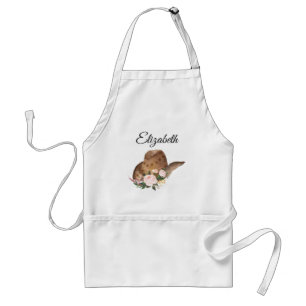 Tablier Casquette Brown Cowgirl avec fleurs roses