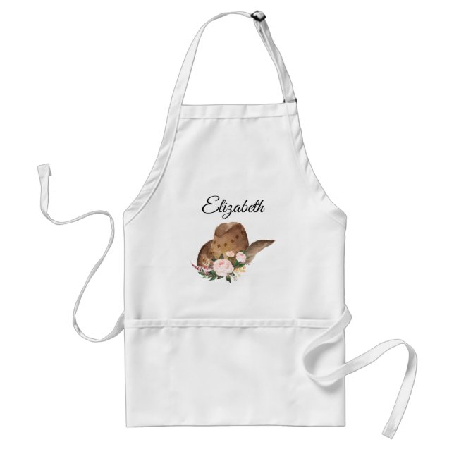 Tablier Casquette Brown Cowgirl avec fleurs roses (Devant)