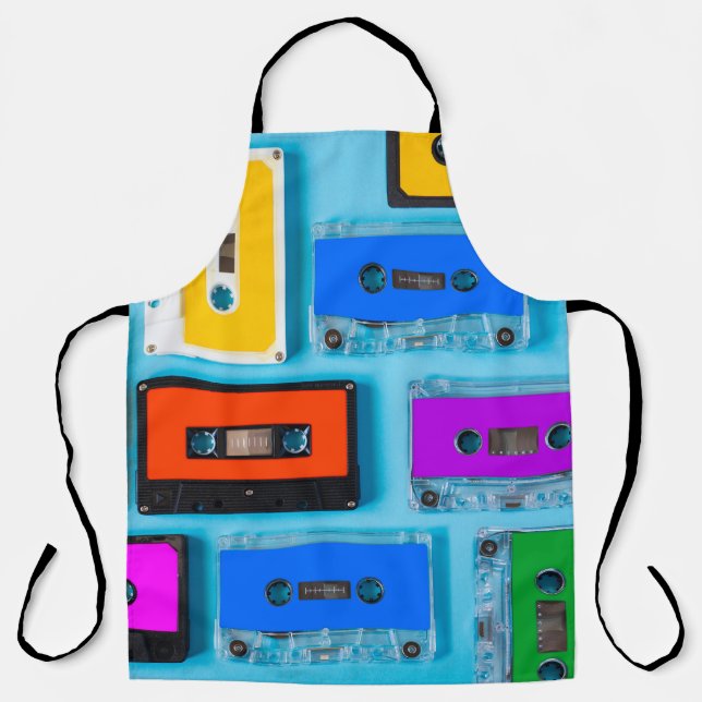 Tablier Cassette Rétro : Collection Arrière - plan Bleue (Recto)