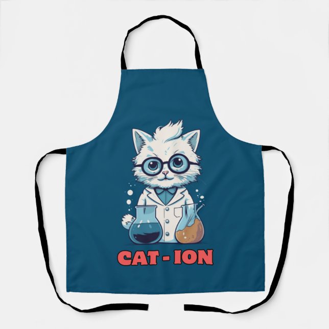 Tablier CAT - ION Chimie chat, laboratoire, cadeau présent (Recto)