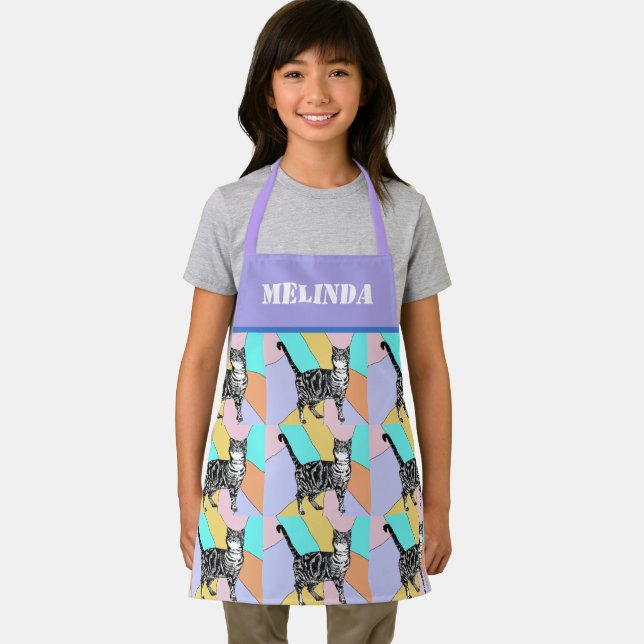 Tablier Cat Tabby Motif Pastel Chats Enfants Filles Apron (Insitu)