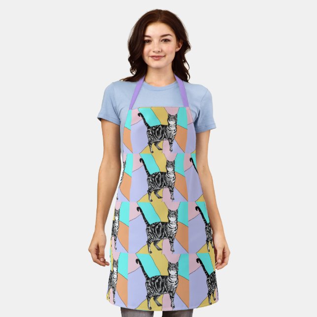 Tablier Cat Tabby Motif Pastel Chats Femme Apron (Porté)
