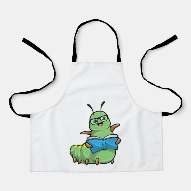 Tablier Caterpillar Nerd avec livre et lunettes (Recto)