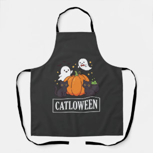 Tablier Catloween Drôle Chat Halloween Fantôme Citrouille 