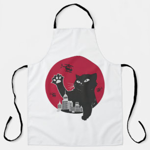 Tablier Catzilla - Parodie de chat noir géant avec la vill