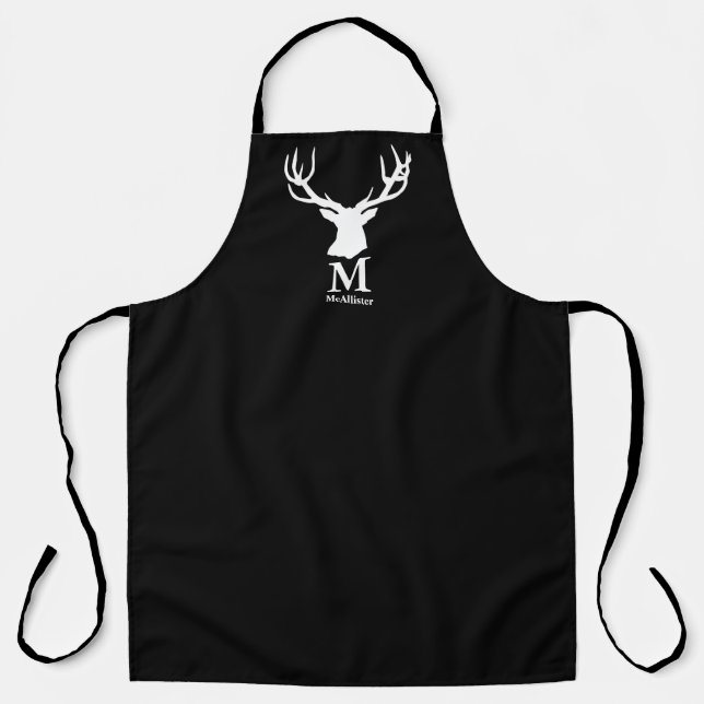 Tablier cerf de wapiti noir monogramme nom de famille (Recto)