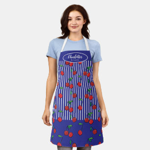 Tablier Cerry Berries Rouge Motif moderne bleu marine