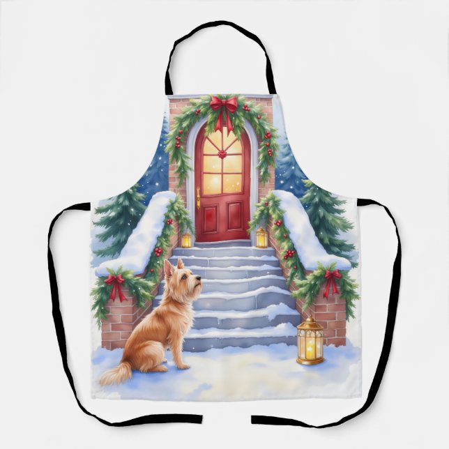 Tablier Cesky Terrier Snowy Staircase Christmas Art (Recto)
