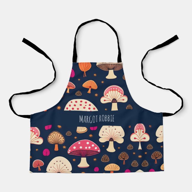 Tablier Champignons amusants Motif d'aquarelle rose bleu (Recto)