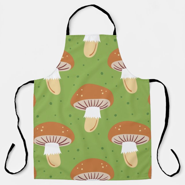 Tablier Champignons d'automne : motif sans couture verte. (Recto)