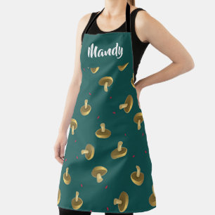 Tablier Champignons de nom personnalisé sur vert