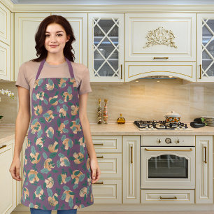 Tablier Champignons et verdure feuillus violet