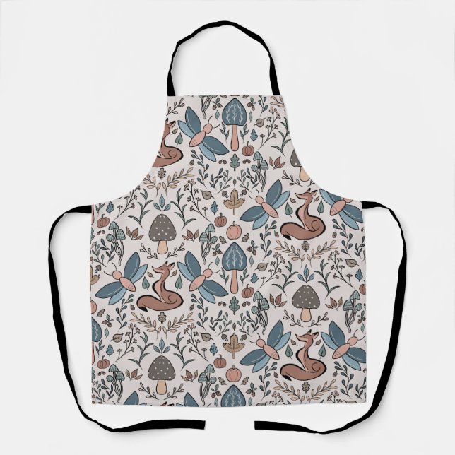 Tablier Champignons Fox & Dragonfly Cute Motif d'automne (Recto)