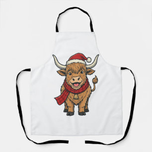 Tablier Chapeau de Santa Cow Highland Noël Vintage Vector_