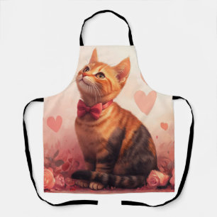 Tablier Chat Abyssin avec des Roses - Saint-Valentin