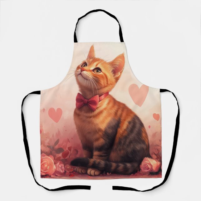 Tablier Chat abyssinien avec Rose - Saint Valentin (Recto)