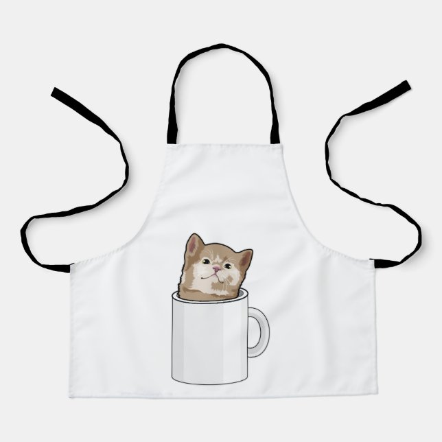 Tablier Chat avec tasse de café (Recto)