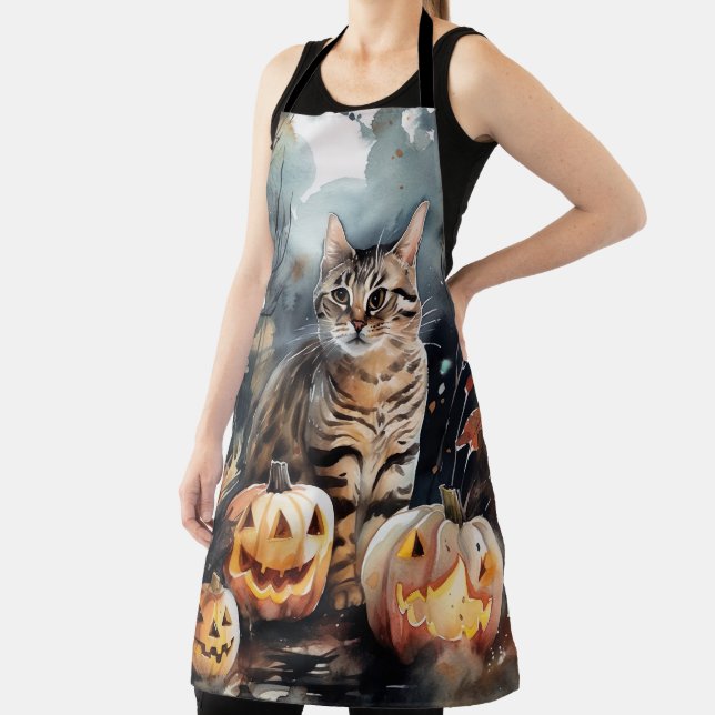Tablier Chat Bengale D'Halloween Avec Peur Citrouille (Insitu)