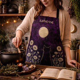 Tablier Chat céleste floral personnalisé violet