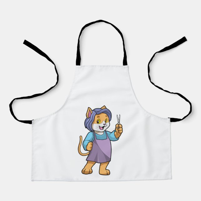 Tablier Chat coiffeur avec ciseaux (Recto)